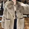 Women's Fur European Long Sleeve Coat Women Toka Double Face Wool Leather Warm Mid-Length Light Luxury Elegant Jacket 2023 Winter