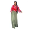 Calças femininas de duas peças roupas africanas para mulheres outono elegante manga longa com decote em v impressão 2 top pant conjuntos de correspondência roupas