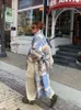 Mode Patchwork Gedruckt Baumwolle Langen Mantel Frauen Gürtel Volle Hülse Herbst Graben Weibliche Vintage Drehen Unten Kragen Streetwear
