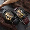 Relógios de pulso Transparente Relógio Mecânico Automático Homens Steampunk Esqueleto Luxo Engrenagem Auto Winding Couro Mens Relógio Relógios Montre HommeQ231123