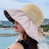 Chapeaux à large bord été soleil paille pour femmes ruban arc chapeau de plage femme mode UV UPF Protection voyage 202 Y6B9