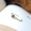 Clusterringen Originele ingelegde kristal blauwe edelsteen damesring Opening verstelbare prachtige lichte luxe kunstfeest zilveren sieraden