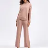 Women's Two Piece Pants Women Ribbed Knit Tops & Trouser Suit Casual Sweater Straight Leg Loose Cozy Comfy Loungewear