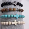 Strand Religious Cross Charm Yoga Multicolor Bracelet de pedra natural feita à mão feita à mão