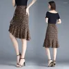 Saias 2023 leopardo-impressão chiffon vestido irregular cintura alta um passo pacote quadril médio longo fino fishtail saia roupas para mulheres