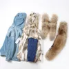 Fourrure femme Fausse fourrure Maomaokong Denim veste Parka hiver femmes Parkas réel col de fourrure manteau naturel fourrure de raton laveur capuche véritable doublure de fourrure de lapin de luxe 231123