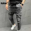 Mäns jeans kakan - Nya casual sport stora fickbyxor mager jeans för män grå mörkblå långa jeans K39-1516K166 T231123