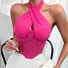 Kvinnors tankar Kvinnor Summer Corset Tank Topps Sexig Solid Color Cross Halter Neck Push Up Hollow Crop Tops High Street Wear 2023 Nytt mode