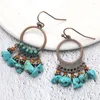 Dangle Boucles D'oreilles Bohême Femmes Bleu StoneWood Perles Gland Tibétain Vintage Bronze Grand Rond Cercle Danglers Orecchini Bijoux