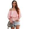 Camicette da donna Camicia casual in chiffon Donna Spalle scoperte Moda Ruffles Mezza manica Allentata Top a maniche corte Top sexy Frauenhemd