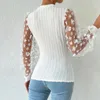 Blusas femininas malha pura blusa chiffon transparente manga longa camisa moda organza transparente branco feminino blusas