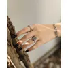 Cluster Rings 1pc S925 Sterling Silver Fine Jewelry Natural Square Square Synd /Black Quartz Rutileated Ring Adjust TLJ1470