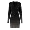 Robes décontractées High Street Est 2023 F/W Designer Fashion Femme Manches longues Col V Diamants Strass Embellihsed Robe en tricot