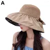 Chapeaux à large bord été soleil paille pour femmes ruban arc chapeau de plage femme mode UV UPF Protection voyage 202 Y6B9