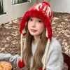 Berets Ins Süße Retro Haar Gestrickte Frauen Hüte Herbst Und Winter Verdickte Samt Thermo Pullover Nette Strap Bomber Caps