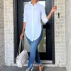 Women's Blouses Long Sleeve Collar Shirt With Side Slits Stylish Lapel Split Asymmetrical Hem Solid For Casual