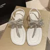 Sandaler Flats Clip-Toe Designer Bow Sandals Shoes Crystal 2023 Summer Nya Brand Slippers Dress Casual Ladies Flip-Flops Dams Slides AA230422