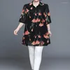 Women's Blouses Spring And Summer Fashion Loose Oversized Vintage Women's Clothing Folk Short Sleeve Printed Lapel Single-breasted