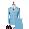 Trajes para hombre 2023 Boutique (pantalones tipo americana) de negocios para hombre, traje de boda de estilo británico para caballero, informal, ajustado, con doble botonadura, 2 piezas