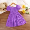 Girl Dresses Dress Kids Girls Dark Green Cute Princess 2-6 Years Short Sleeve Square Collar Puff Layered