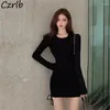 Casual Dresses Long Sleeve Women Shirring Solid Sexy Ladies Party Design Body-con Girls Mini O-neck Spring Autumn Trendy