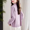 Kvinnors blusar eleganta och ungdomskvinna lila skjorta för kvinnor snörning smal midja 2023 våren snygg kvinnors blus topp