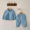 Kleidungssets für Kinder, Jungen und Mädchen, Winter-Set mit halbem Reißverschluss, Stehkragen, Pullover, Oberteil, Hose, Fleece