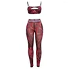 Women's Tracksuits Fashion Sexy High Street Suit Cleavage Camisole Mid Waist Color Blocking Pants Mesh Printing 2 Piece Set Women