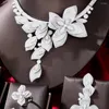 Halsbandörhängen Set Godki Big Luxury 4st Flowers African Jewelry for Women Wedding Party Cubic Zircon Dubai Bridal 2023