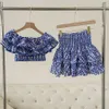 Skirts 2023 Summer Women Slash Neck Ruffle Embroidered Cropped Top Skirt Set 231123