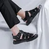 Sandalen Sommer Schwarz Business Casual Atmungsaktive Schuhe Modenschau Luxus Leder Dicke Sohle Hochwertiges Fahren