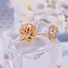 Stud Earrings Au750 Pure 18K Rose Gold Women Hollow Flower Gift