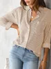 Kvinnors blusar randig långärmad topp elegant med knappar kontor fashionabla överdimensionerade skjorta våren 2023 camisas de mujer
