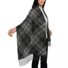 Halsdukar kvinnlig långgrå svart rutig kontroll tartan mönster kvinnor vinter mjuk varm tofs sjal wraps halsduk