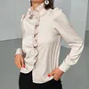 Camicette da donna Eleganti top da donna solidi Moda albero commestibile Camicetta con colletto alla coreana Camicia bianca a maniche lunghe primaverili Vestiti da donna da ufficio