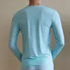 Maillot de corps pour hommes, sous-vêtements, chemises transparentes, manches longues, glace transparente, T en soie