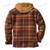 Men's Jackets Autumn and Winter Men's Plaid Jacket Thickened and Cotton Printed Hooded Jacket Men's Harajuku Casual Warm Fake Two-piece Jacket T231123