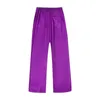 Pantaloni a due pezzi da donna Vintage Solid Purple Abiti da donna Manica lunga Bow Blazer in pizzo Vita alta elastica Moda 2023 Office Lady