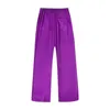 Femmes deux pièces pantalon Vintage solide violet femmes costumes à manches longues nœud dentelle Blazer haute taille élastique mode 2023 bureau dame