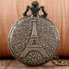 Taschenuhren Bronze Aushöhlen Eiffelturm Exquisite Unisex Quarzuhr Anhänger Pullover Kette Souvenir Sammlung Geschenk für Männer Frauen