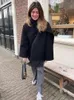 Misto lana da donna Moda donna Cappotti caldi con sciarpa Elegante tasca a maniche lunghe Tasca monopetto Giacche Autunno Inverno Lady Loose Streetwear 231123