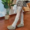 Women Socks Harajuku Style Solid Color Buttons Knitting Autumn Winter College Cover Wool Boots