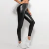 Pantalones activos PU cuero mallas de cintura alta mujeres Sexy cadera Push Up Legging Jegging negro Leggins estiramiento Jeggings