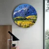 Horloges murales Neige Montagne Arbres Paysage 3D Horloge Design Moderne Ferme Décor Cuisine Vintage PVC Rond Salon Décoration