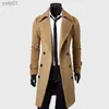 Herrgravrockar Autumn Winter Men Long Trench Coat Double-Breasted Solid Color Simple Mid-Length Windproof Thick British Fashion Slim Jacketl231123