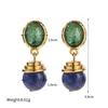 Kolczyki Dangle Minar Delikatne wielokolorowe kamień naturalny Lapis Malachite Pearl Drop For Women 18K PRAWDZIWY ZŁOTA PALANT Mosiężny długi kolczyk