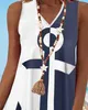 Casual Dresses Women's 2023 Spring Fashion Anchor Print ColorBlock V-Neck ärmlös daglig mini A Line Vacation Dress