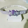 22% OFF Designer New Green Skeleton Head Purple Double Paddle Waistband with Diamond Embedding Women's Shiny Belt