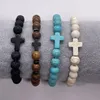 Strand Religious Cross Charm Yoga Multicolor Bracelet de pedra natural feita à mão feita à mão