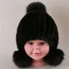 Berretti Cappelli Arrivo Cappello invernale per Neonata Ragazzo Bambino Berretti in vera pelliccia di visone con grande palla di pompon Moda caldo copricapo lavorato a maglia H30 231123